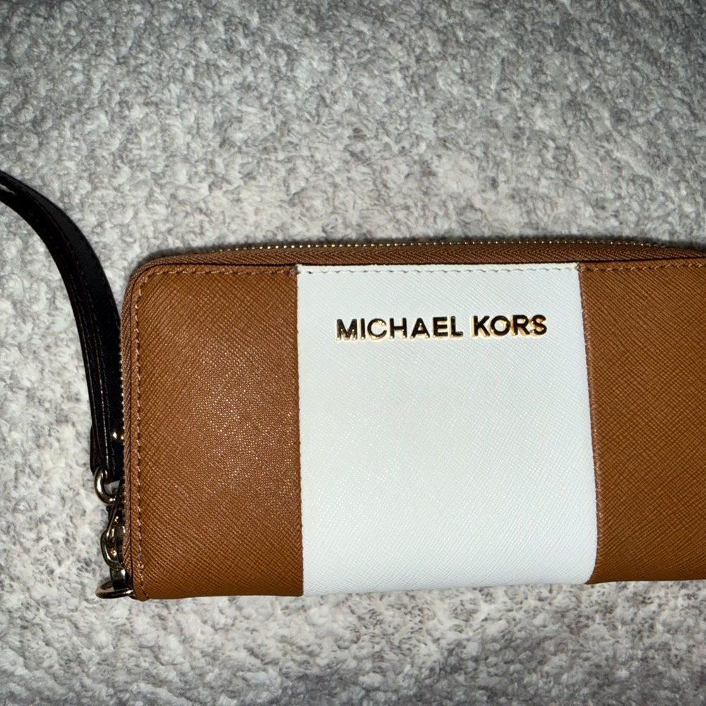 Michael Kors Tan and White Clutch